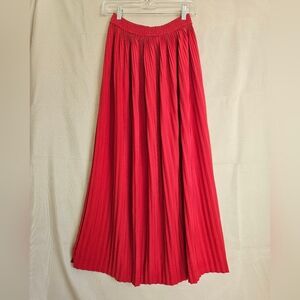Vintage Elegant Red Pleated Maxi Skirt